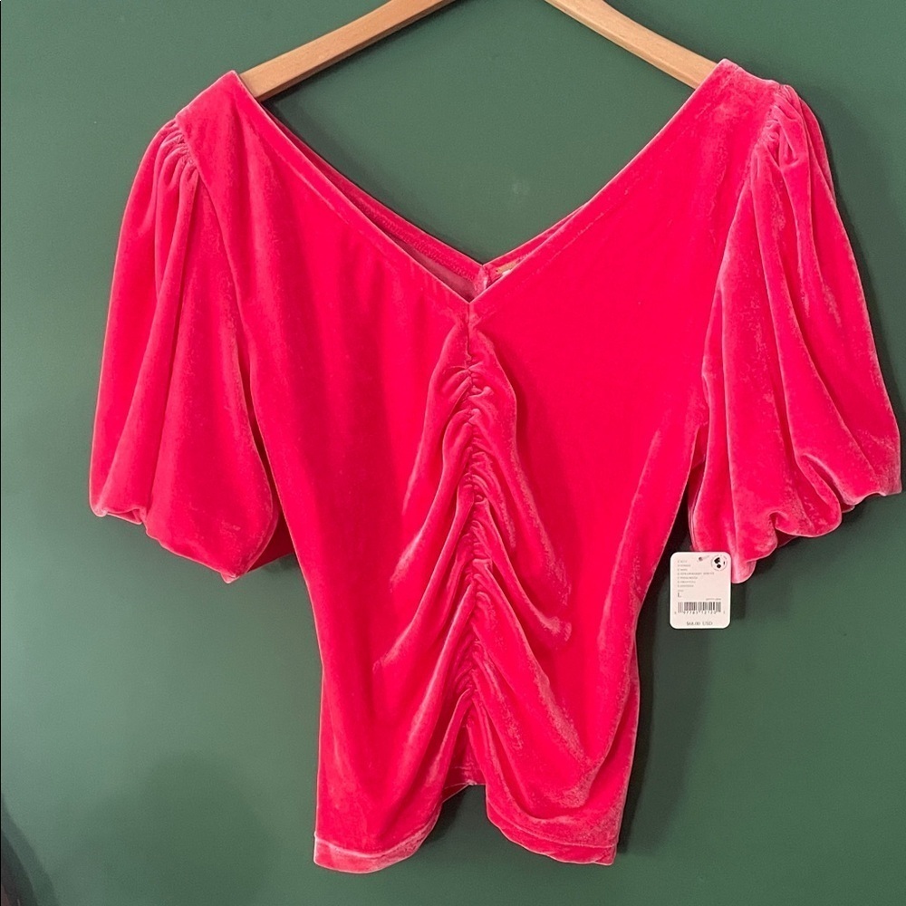 Free People Cupcake Womens L Velvet Top Strawberry Spritz Bright Holiday NWT